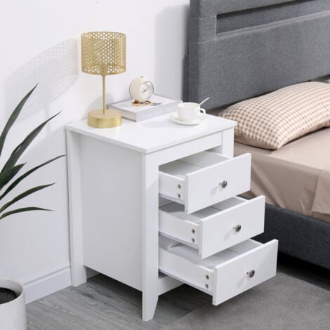 FURNITURE HMD Wooden White Bedside Tables Set,Nightstand with 3 Drawers ...