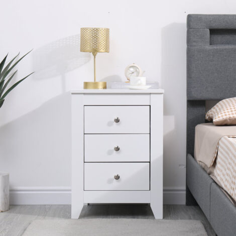 FURNITURE HMD Wooden White 3 Drawers Bedside Table,Nightstand with 3 Drawers,Bedroom Furniture,45x40x62cm(WxDxH)