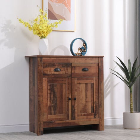 FURNITURE HMD Wooden 2 Drawers 2 Doors Cabinet Chest of Drawers Storage Unit Sideboard,79x35x81cm(WxDxH)