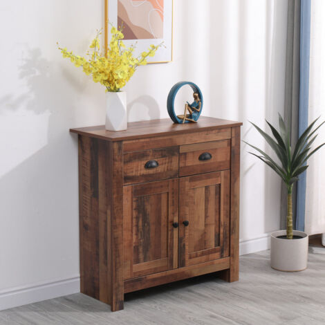 FURNITURE HMD Wooden 2 Drawers 2 Doors Cabinet Chest of Drawers Storage Unit Sideboard,79x35x81cm(WxDxH)