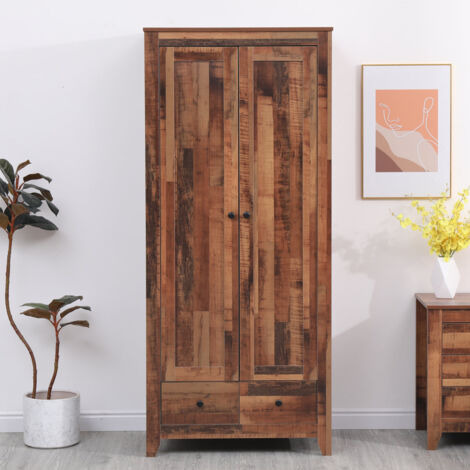 FURNITURE HMD Wardrobe with 2 Doors and 2 Drawers Storage Cloths Unit Cabinet for Bedroom Furniture,79x50x180cm(WxDxH) (1/5)