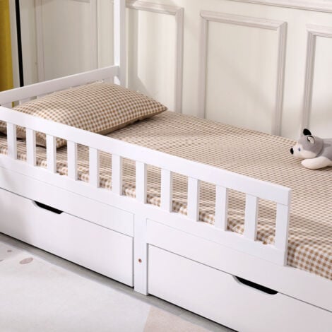 FURNITURE HMD White Single Solid Pine Bed Frame with 2 Big Drawers,Mattress(WITHOUT):90x190cm