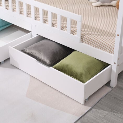 FURNITURE HMD White Single Solid Pine Bed Frame with 2 Big Drawers,Mattress(WITHOUT):90x190cm