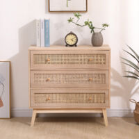 FURNITURE HMD Rattan 3 Drawers Chest,Storage Unit,Free Standing Cupboard,Natural,80x33x77.5cm(WxDxH)