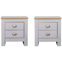 FURNITURE HMD Grey 2 Drawers Bedside Tables x 2 PCS
