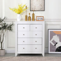 FURNITURE HMD White Chest of Drawers with 2+3 Drawers Storage Unit Cabinet Cupboard Sideboard Bedroom Furniture,79x40x95cm(WxDxH)
