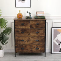 FURNITURE HMD Retro Industrial Style Bedroom Chest of 3+2 Drawers,Storage Unit for Bedroom,Burning Wood Colour,Retro Industrial Style,79x35x90cm(WxDxH)