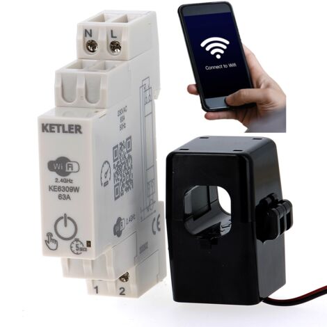 KETLER - KE6309W : Compteur électrique - Monophasé 63 A avec Transformateur d'Intensité - WIFI - Compatible SMART LIFE et TUYA