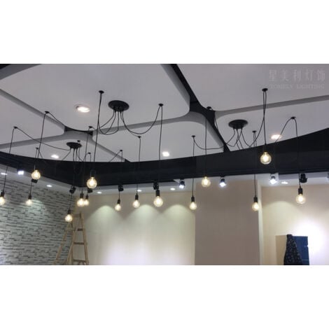 Suspension Luminaire 5 Tête Lustre Araignée Créatif Eclairage Décor Noir