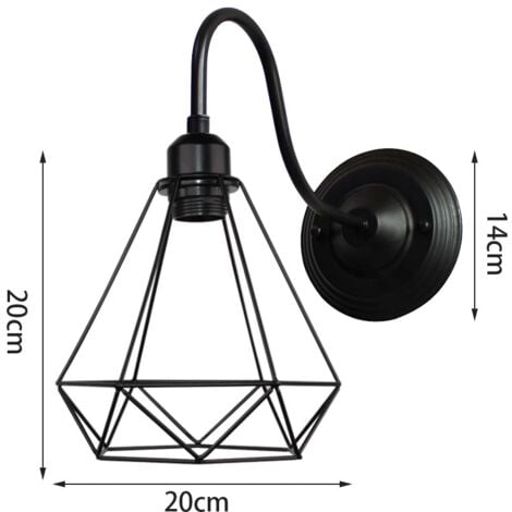Applique Murale Interieur 2PCS Lampe Murale Industrielle Luminaire Abat-jour Cage Diamant Metal Noir