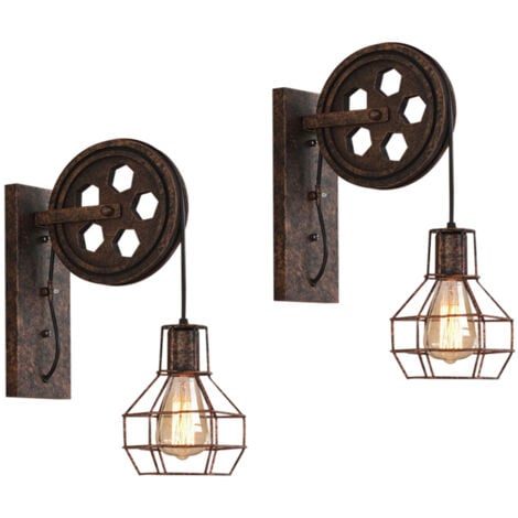 2 Pack Applique Créative Style Industrielle Rétro Lampe de Mur Loft Style Levage Poulie Lumière