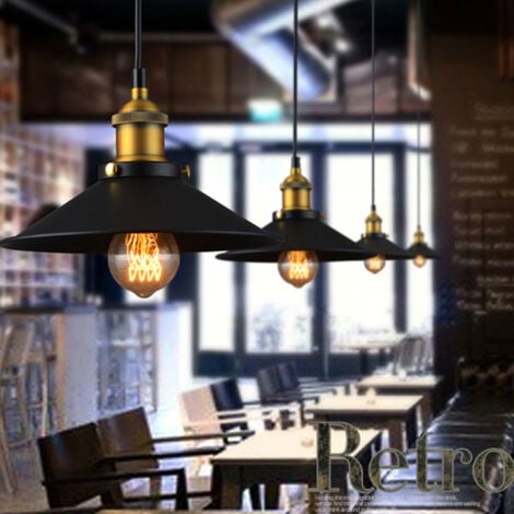 Lot de 2 Retro Lustre Suspension Industrielle E27 26cm Lampe Abat-jour Metal Luminaire Restaurant Cafe