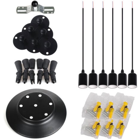 Lustre Araignée E27 Douille Rétro Suspension DIY Luminaire Noir, Ajustable Longueur avec 2M Fil, 6 Bras