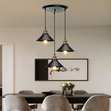 Lustre Suspension 3 Tete en Metal E27 22cm Noir