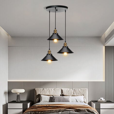 Lustre Suspension 3 Tete en Metal E27 22cm Noir