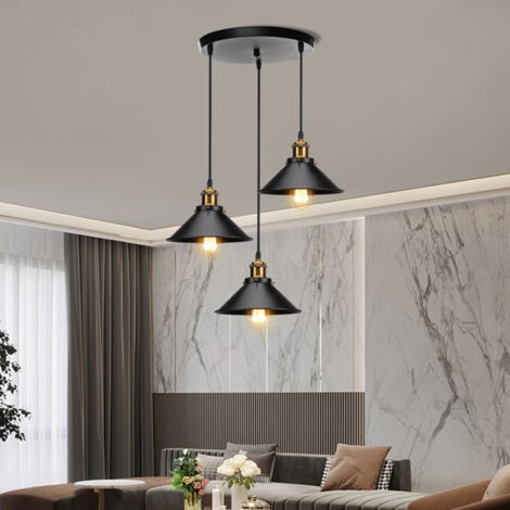 Lustre Suspension 3 Tete en Metal E27 22cm Noir