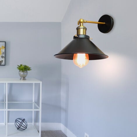 Lot de 4 Rétro Applique Murale Industrielle E27 22cm Plafonnier Luminaire Fer Abat-jour en Métal Noir