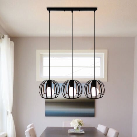 Suspension Luminaire Industrielle 3 Tete Retro Lustre Cage Luminaire Noir