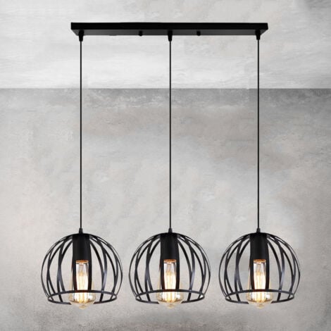 Suspension Luminaire Industrielle 3 Tete Retro Lustre Cage Luminaire Noir