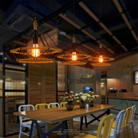 2x Lustre Suspension Industrielle E27 40W Ø25cm Cage Diamant Forme Style Vintage Retro Luminaire Noir