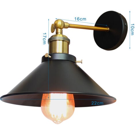 Lot de 2 Retro Lampe Murale Interieur Lumieres Industrielle Fer Luminaire Chambre Couloir Restaurant Noir