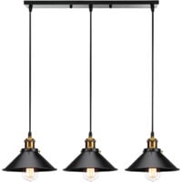 Rétro Lustre Suspension Industrielle E27 3 Tête Noir Plafonnier Luminaire Ajustable Salle à Manger Couloir