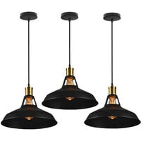 3pcs Rétro Lustre Suspension E27 27cm Luminaire Style Industrielle pour Salon Couloir Cuisine Noir