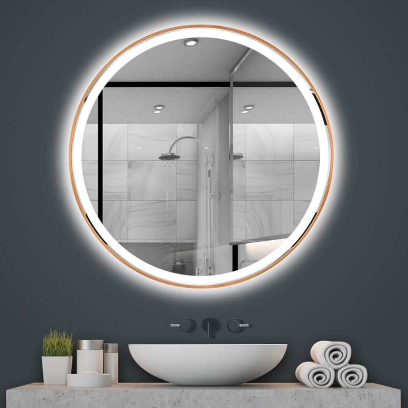 kleankin Miroir rond lumineux LED de salle de bain 80 cm mural avec