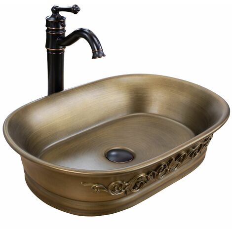 REA – Vasque à poser céramique sanitaire 550x380x130mm – Trou de vidange 45mm – Couleur rubbed copper – Montage facile sur meuble