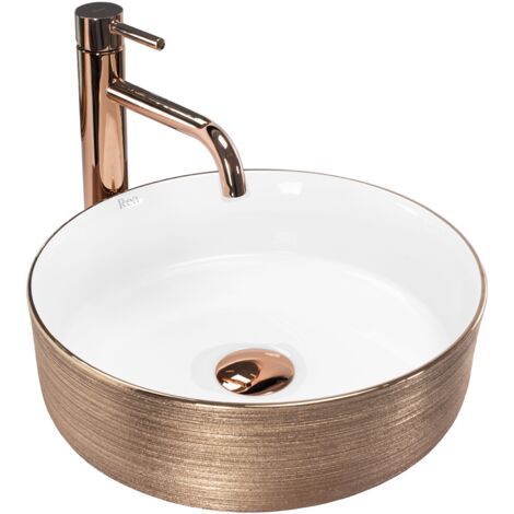 REA – Vasque à poser 360mm rose gold/blanc – Céramique sanitaire – Hauteur 115mm – Lavabo moderne pour salle de bain
