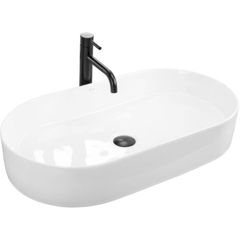 REA – Vasque à poser 710mm x 385mm en céramique sanitaire – Installation à poser – Trou de vidange 45mm – Blanc de neige (1/5)