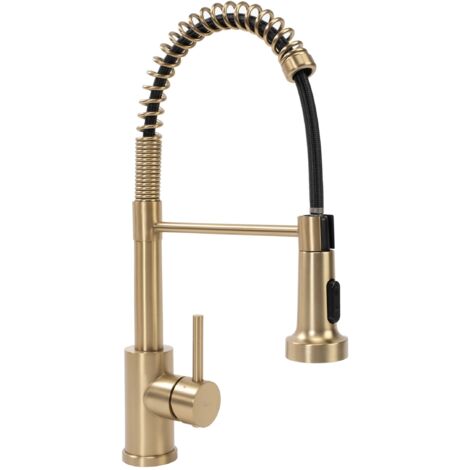 REA – Robinet de cuisine mitigeur brossé or – Hauteur 430mm – Montage à poser – Tête céramique – Diffuseur aérien