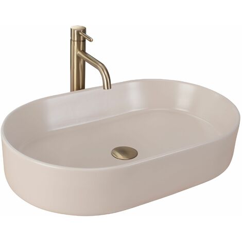 REA – Vasque à poser 610mm – Céramique sanitaire beige mat – Largeur 385mm – Hauteur 120mm – Trou de vidange 45mm