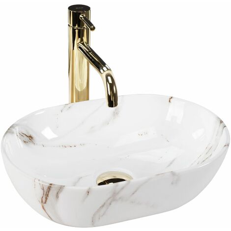 Lavabo à poser céramique blanche 38x26cm – Forme rectangulaire – Hauteur 12cm – Trou de vidange 45mm – REAU9107