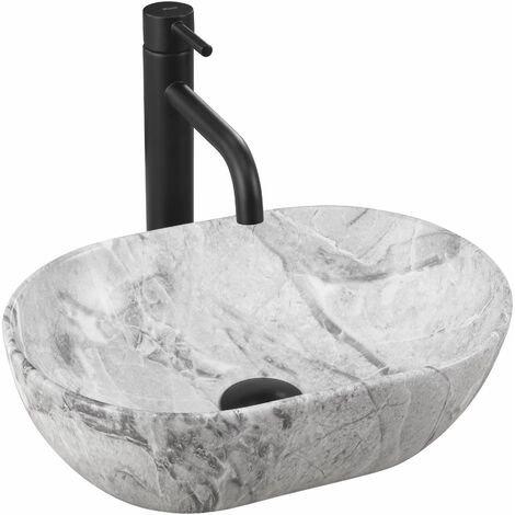 Lavabo à poser imitation pierre 38 cm – Céramique sanitaire – Largeur 26 cm – Hauteur 12 cm – Profondeur 10 cm – REAU9109 (1/5)