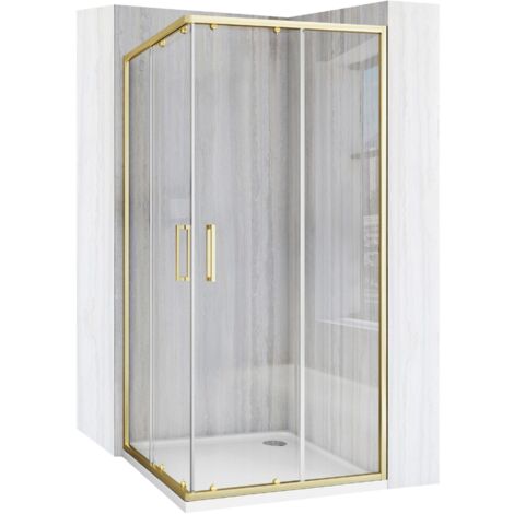 REA – Cabine de douche d'angle 90x90 – Hauteur 1900mm – Porte coulissante – Verre transparent 4mm – Montage universel