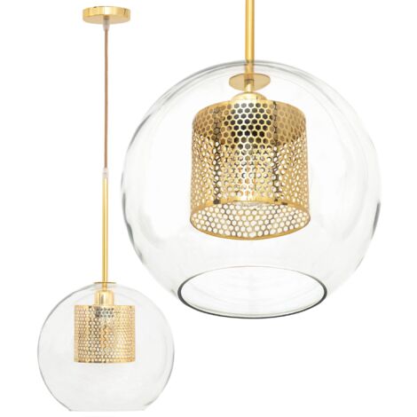 Toolight – Lampe suspendue en verre transparent et or – Boule 20x60 cm – 1 point de lumière E27 – Finition résistante aux rayures - 1-POINTS (1/5)
