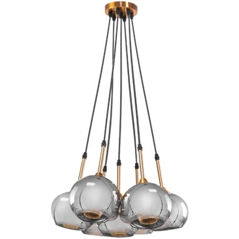 LAMPE SUSPENDUE APP898-7CP NOIR OR MÉTAL VERRE BALLES G9 7-POINTS DE LUMIÈRE (1/5)