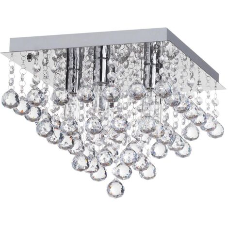 PLAFONNIER ARGENTÉ CARRÉ APP515-4C CRISTAL 40X31 CM 4-POINTS DE LUMIÈRE E14 (1/4)