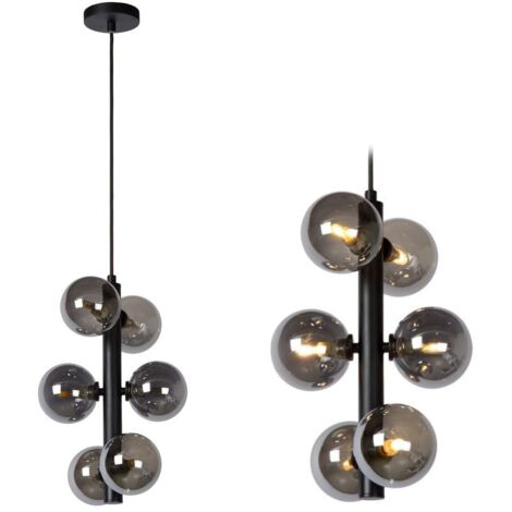 Toolight – Lampe suspendue en métal noir et verre – 6 points de lumière G9 – Finition résistante aux rayures – Pour espaces modernes - 6-POINTS (1/5)