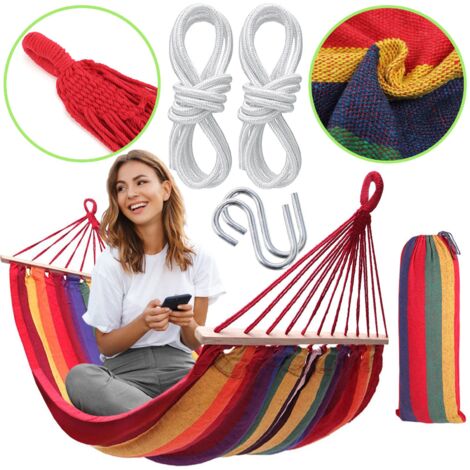 REA – Hamac avec barre transversale jaune 250x90cm – Charge 200kg – Polyester et polycoton – Installation facile avec crochets en acier - 480144B