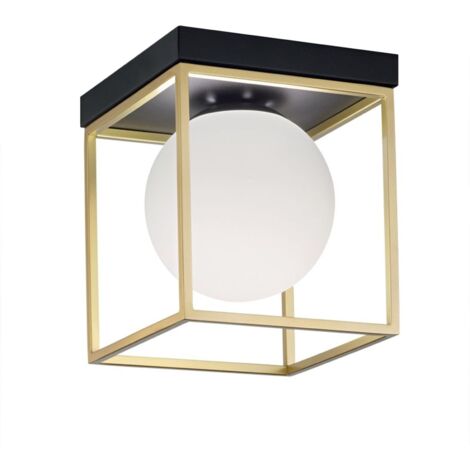 PLAFONNIER APP1166-1C NOIR OR MÉTAL VERRE BALLE E27 4-POINTS DE LUMIÈRE (1/5)