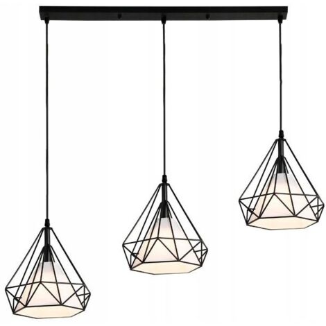 TooLight Lampe Suspension Moderne APP083-3CP – Lustre Plafonnier 3 Lumières En Métal & Verre Noir, Style Géométrique Industriel Loft Pour Salon, Chambre, Cuisine