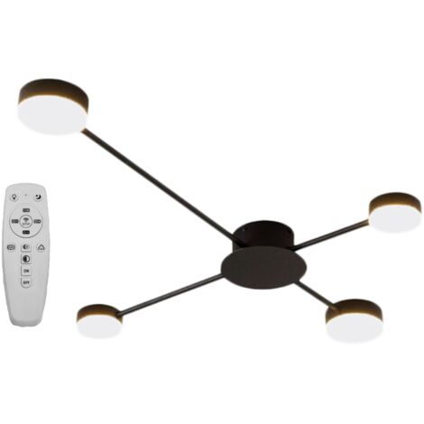 PLAFONNIER APP519-4C 4-BRAS NOIR LED + TÉLÉCOMMANDE 4-POINTS DE LUMIÈRE 110X66,5X10CM (1/5)
