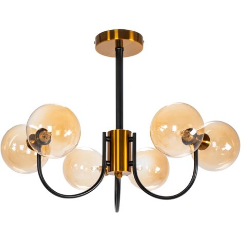 LUSTRE APP1120 MÉTAL - VERRE NOIR - OR E27 1-POINT LUMINEUX (1/5)