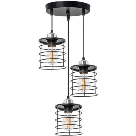 LAMPE SUSPENDUE 392204 TRIPLER MÉTAL NOIR 3-POINTS DE LUMIÈRE E27 (1/5)