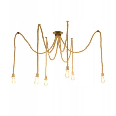 LAMPE SUSPENDUE APP680-6CP BRUN CORDE SPIDER E27 6-POINTS DE LUMIÈRE (1/5)