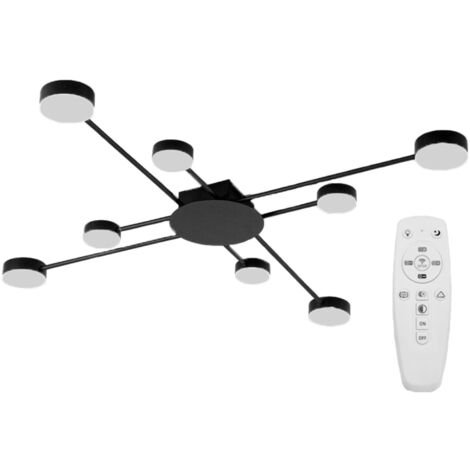 PLAFONNIER APP523-8C MODERNE 8-BRAS NOIR LED + TÉLÉCOMMANDE 8-POINTS DE LUMIÈRE 105X105CM (1/5)
