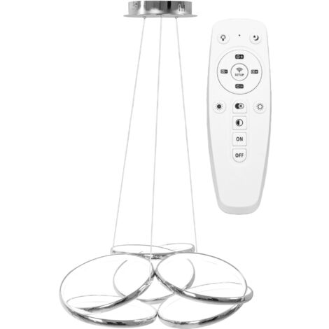 LAMPE SUSPENDUE APP795-CP MODERNE PLAT CHROME LED + TÉLÉCOMMANDE 3-POINTS DE LUMIÈRE 70W 54X54X26-89CM REGLABLE (1/5)