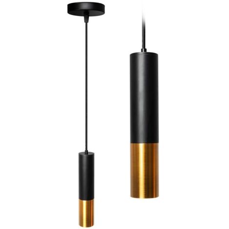 LAMPE SUSPENDUE APP469-1CP MÉTAL NOIR OR TUBE 1-POINTS DE LUMIÈRE E27 6X6X30-120CM REGLABLE (1/5)